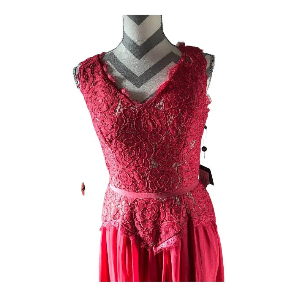 ADRIANNA PAPELL CHIFFON AND LACE MIDI DRESS - Picture 2 of 10